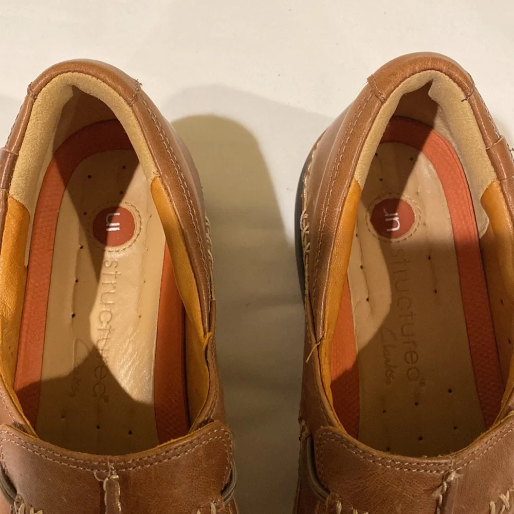 Clarks Structured Brown Leather Loafers Size 9N